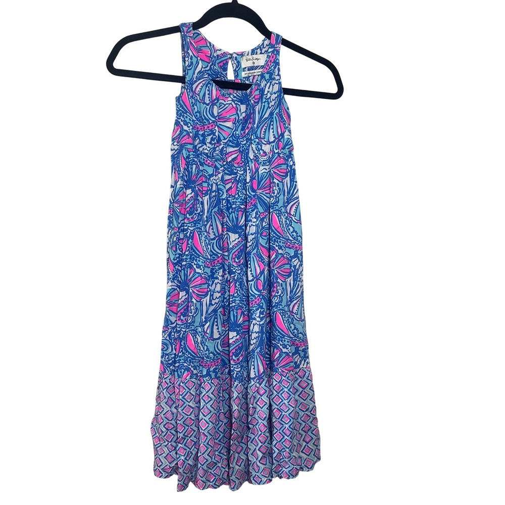 Lilly Pulitzer Target 20th Anniversary Girls Blue Pink Floral Tiered Dress XS